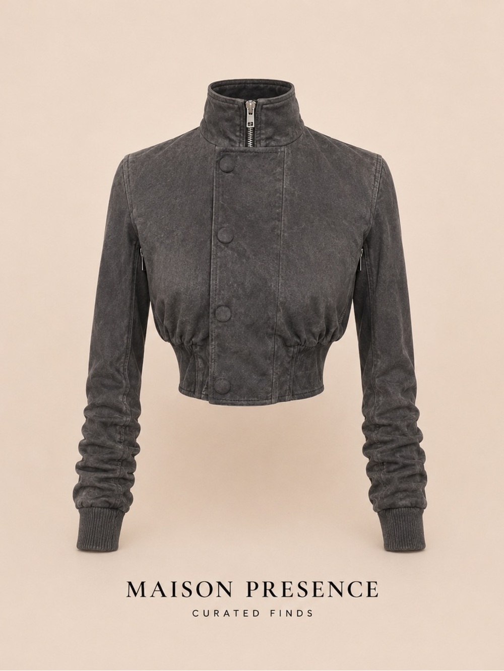 Rick Owens Lambskin Leather Cropped Jacket w/Silver Zippers